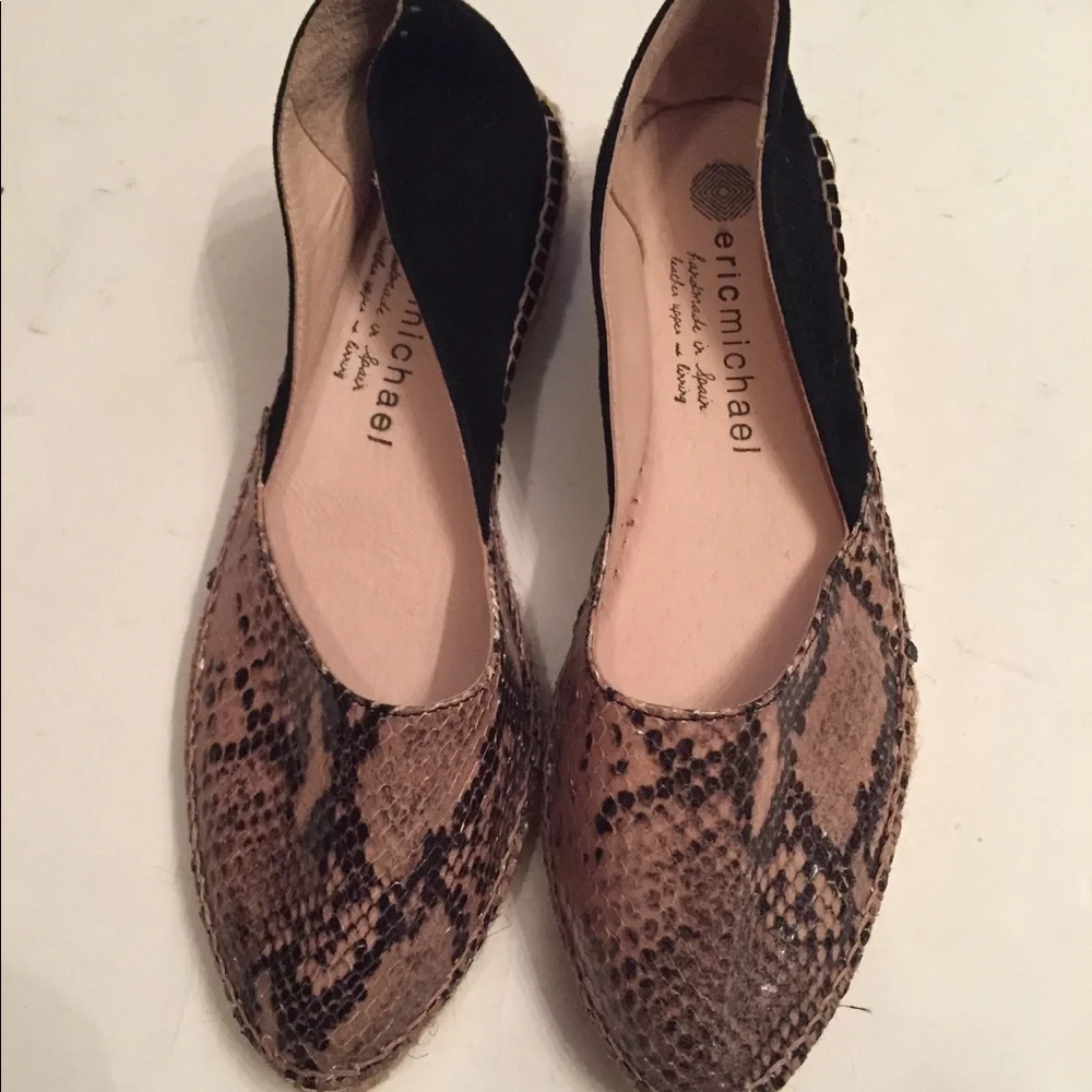 NEW ERIC MICHAEL HANDMADE LOW ESPADRILLES BLACK GRAY LEATHER SIZE 38 7.5
